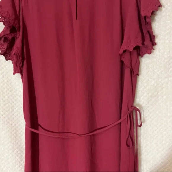 LOFT Mini Dress Flutter Sleeve Drawstring Waist Flowy Flattering Womens Medium - Picture 6 of 9